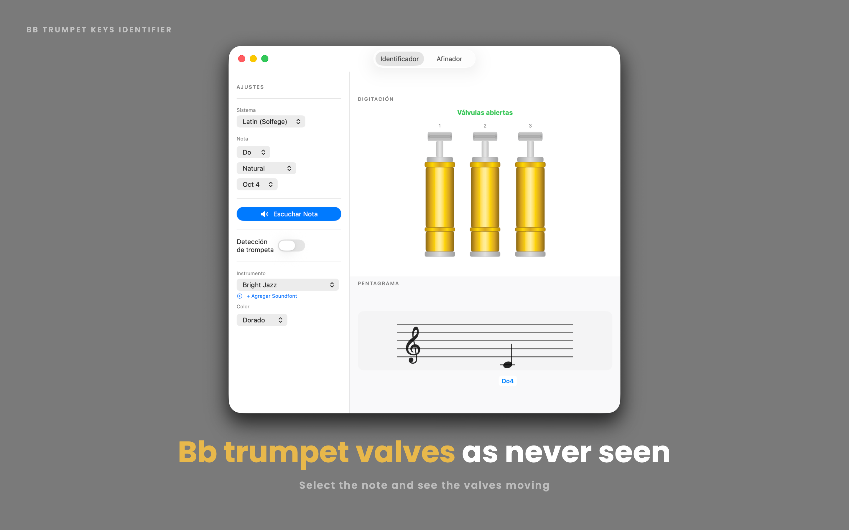 Bb trumpet valves as never seen โ select a note and see the valves move