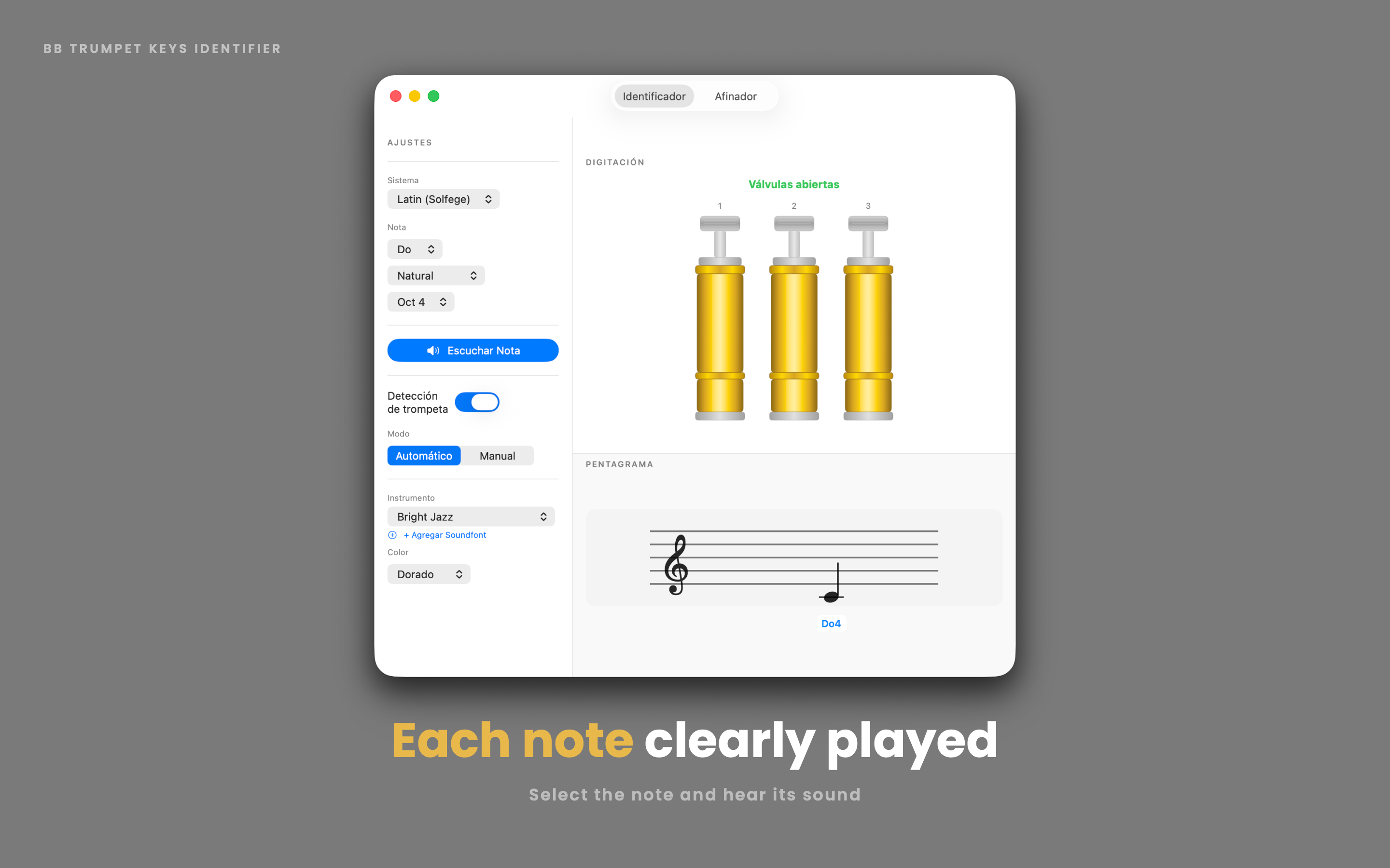 Each note clearly played โ select the note and hear its sound